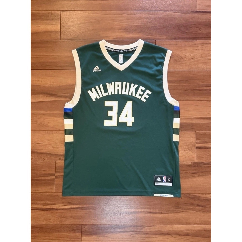 Giannis Antetokounmpo Adidas Milwaukee Bucks NBA Jersey Green #34 Men's Large L